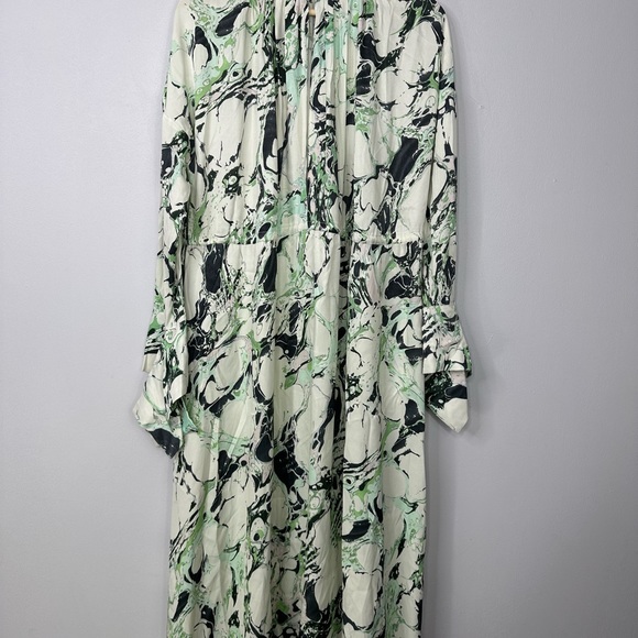 Asos Maxi Dress Size 10 Green Marble Print High Neck Tiered BNWT - Picture 5 of 13